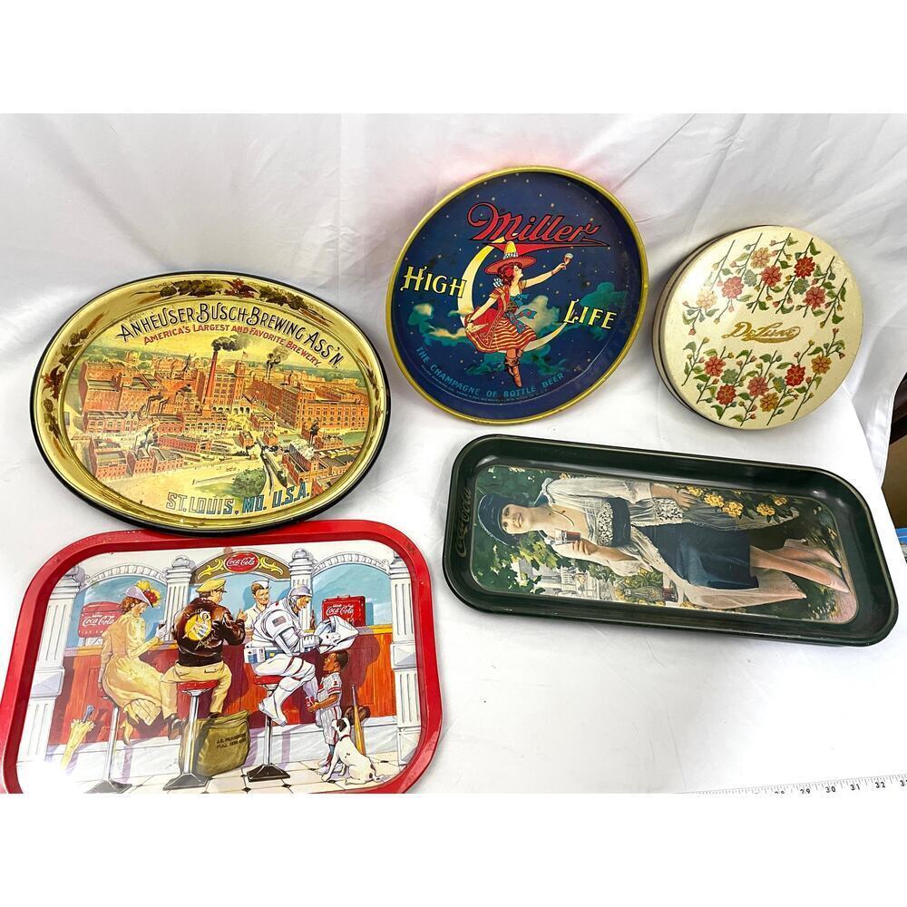 VTG 5x Miller High Life Coca Cola Anheuser-Busch Brewing‎ Metal Tin Advertising